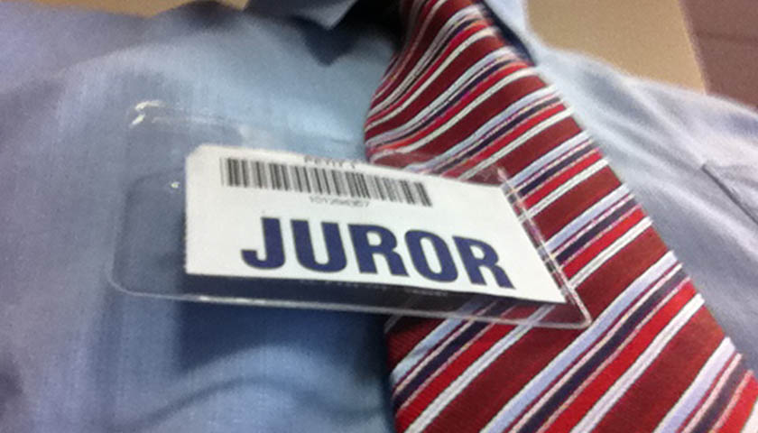 Juror tag on dress shirt